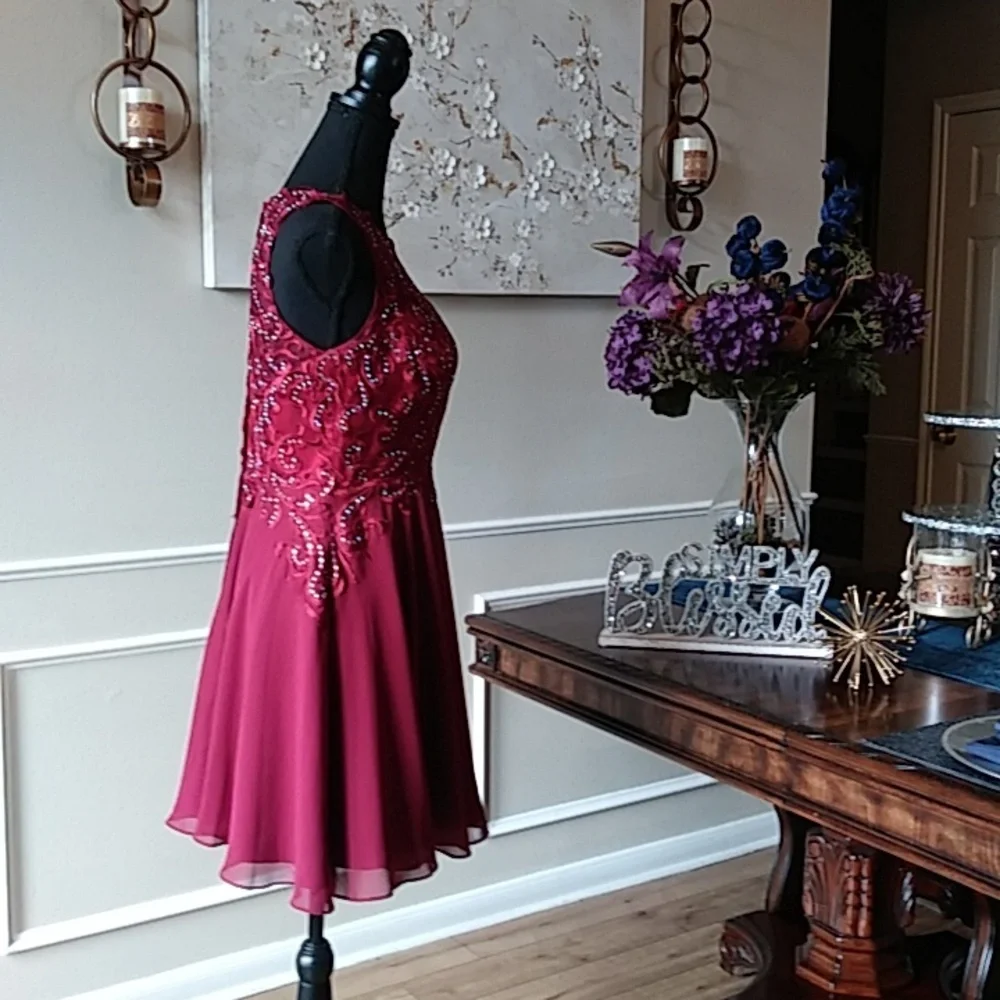 Eureka Fashion Embellished Chiffon A-line Cocktail Mini Dress. Size M - Picture 10 of 17